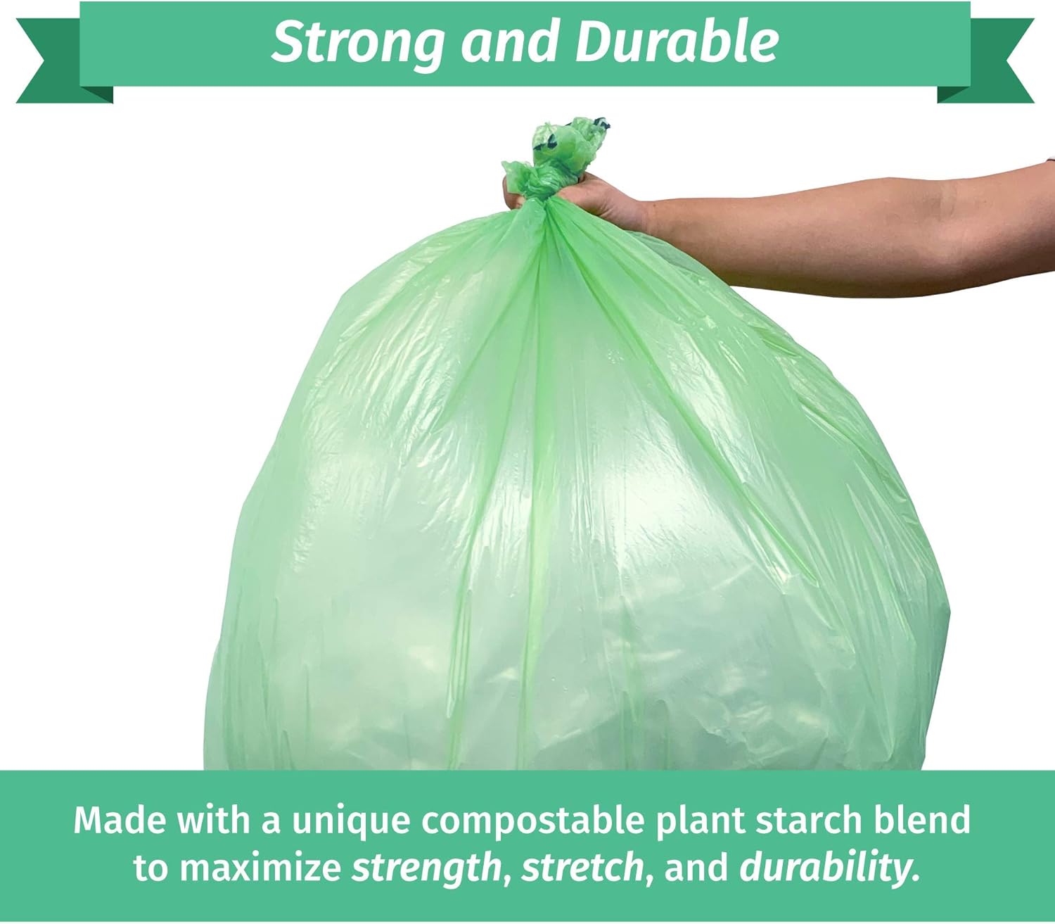 Reli. Compostable 16-25 Gallon Trash Bags | 100 Count Bulk | ASTM D6400 | Green | Eco-Friendly | For Compost - Image 4