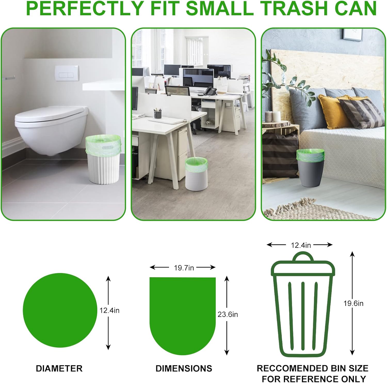 Small Trash Bags 4-6 Gallon, Inwaysin 200 Count Biodegradable Trash Bags 4 Gallon, Extra Strong Small Garbage Bags Unscented, Size Expanded, Green, for Bathroom Bedroom Office Kitchen Trash Can - Image 7