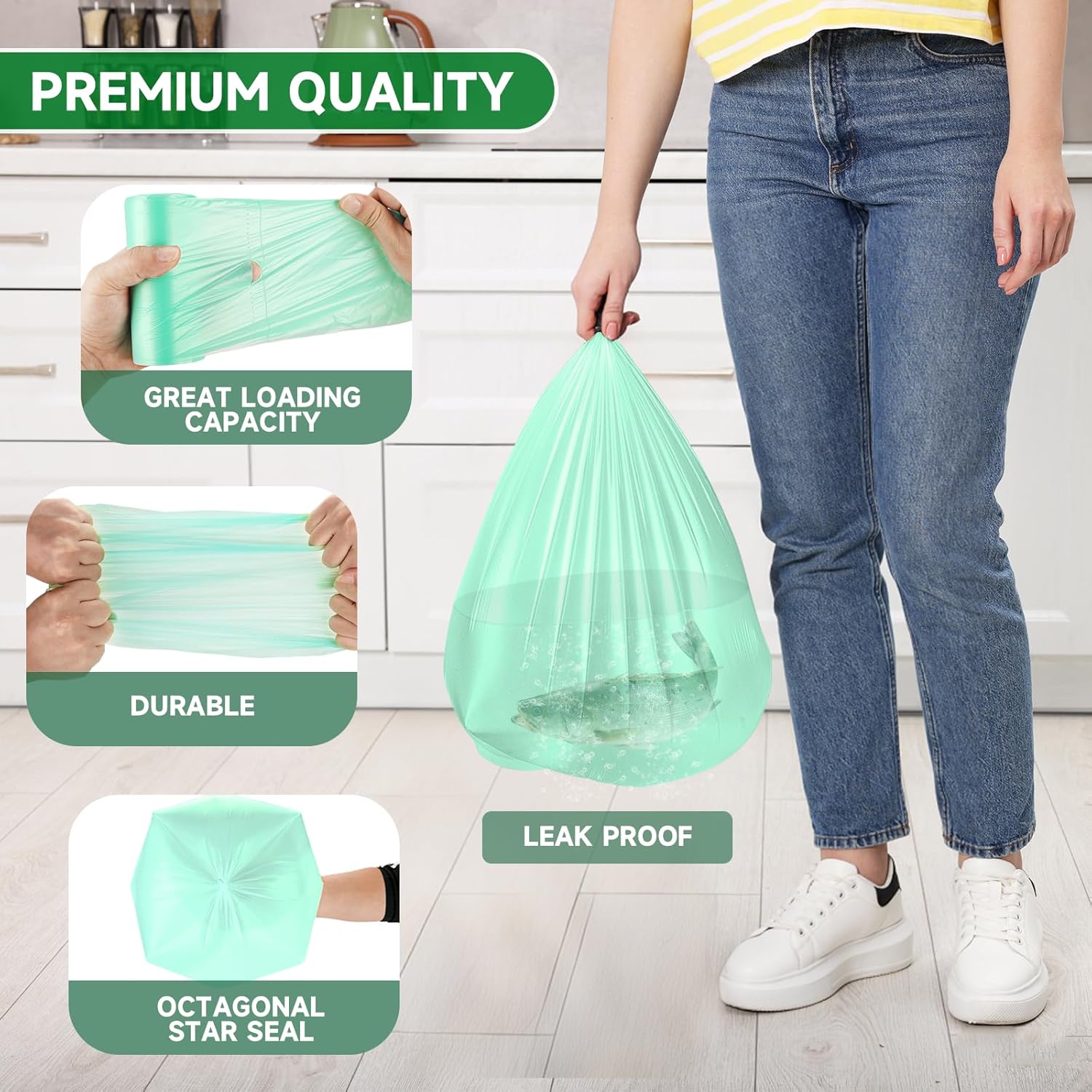 4 Gallon Small-Trash-Bag Unscented Bathroom Biodegradable - Mini Garbage Can Bags Green Compostable Kitchen Office Car Waste Basket Liners 100 count Tiny Strong Thick Chenyucheng - Image 5