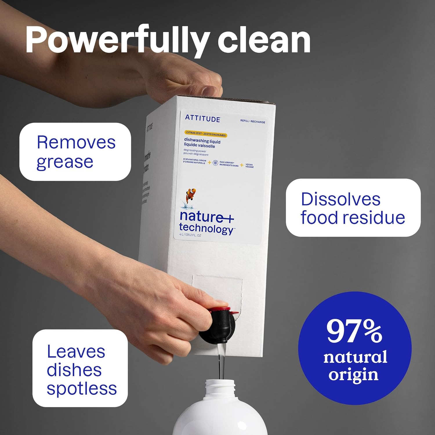 ATTITUDE Dish Soap, EWG Verified, Plant-Based & Vegan Dishwashing Liquid, Naturally Derived, Citrus Zest Scent, 33.8 Fl Oz (Pack of 6) - Image 3