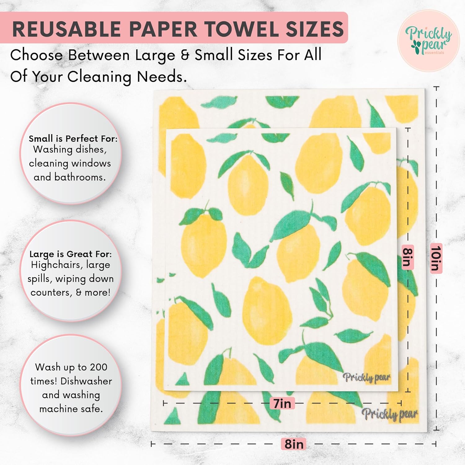 Prickly Pear Reusable Paper Towels Washable - 3 Pack Wash Cloths Kitchen with Hanging Clips | Thick and Super Absorbent Kitchen Cloths for Cleaning Counters | Non-Scratch, Biodegradable, Large - Image 5