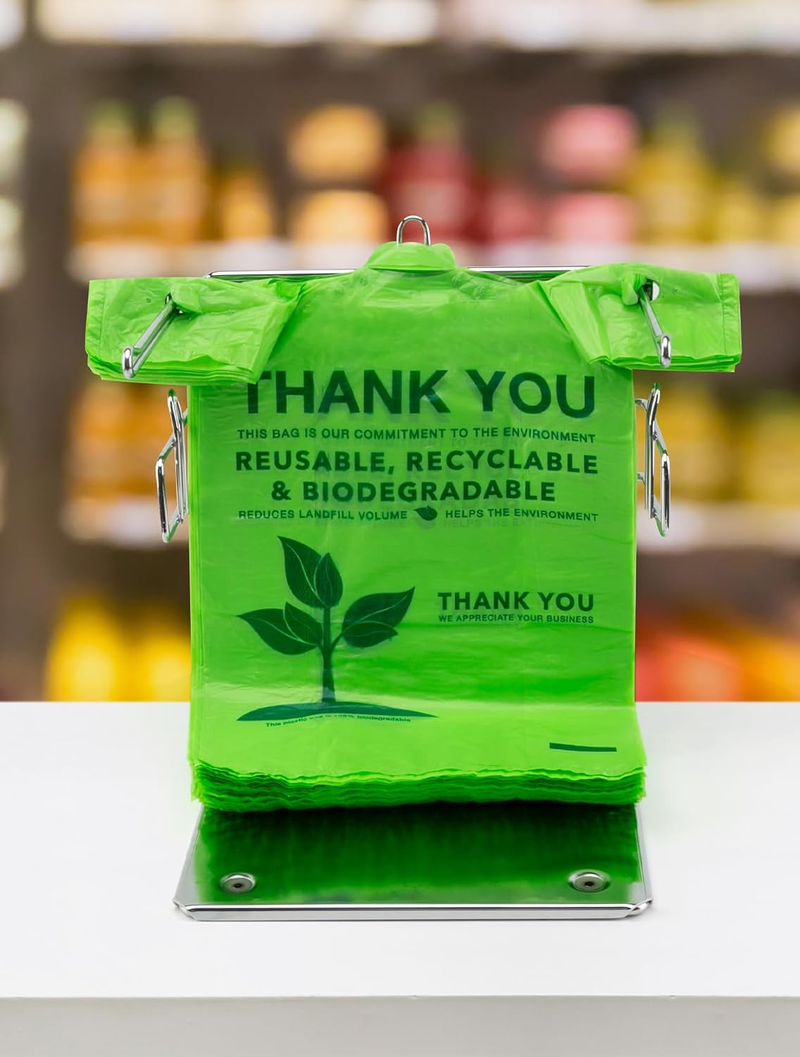 100 Count 100% Biodegradable Thank You Bags – Compostable, Recyclable, Eco-Friendly Grocery T-Shirt, 11.5" x 6.25" x 21", 16 Mic - Image 7