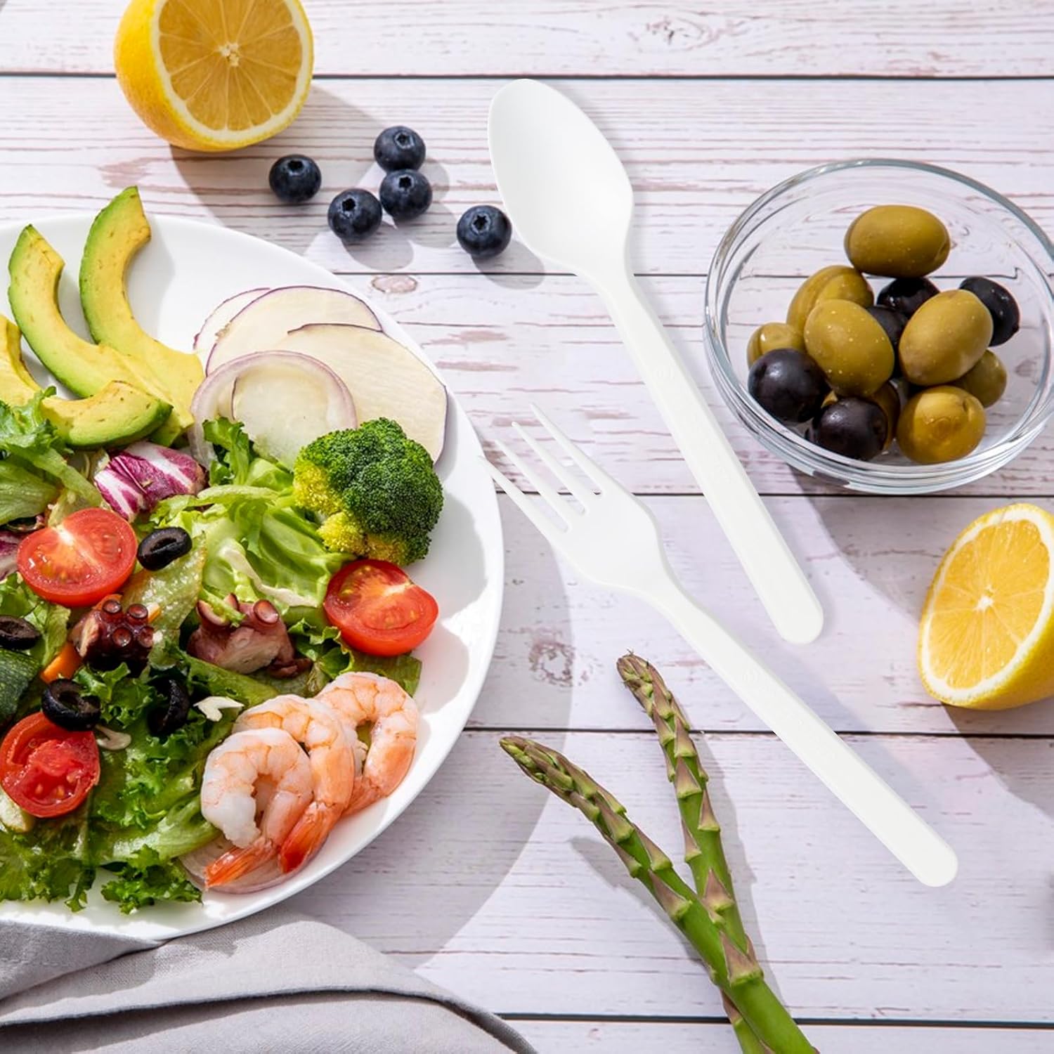 100% Compostable 100pcs Disposable Silverware, Compostable Forks Bulk, Serving Utensils Set for Parties, Heavy Duty Biodegradable Eating Cutlery for Camping, Picnics - Image 8