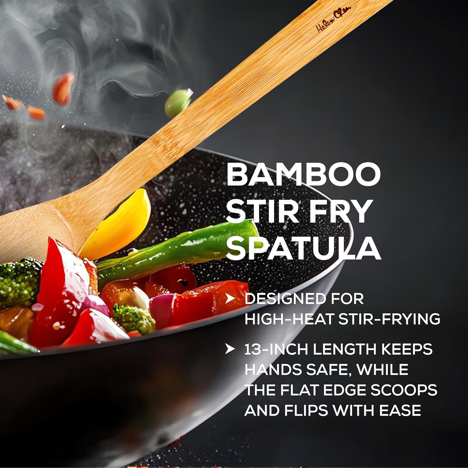 Helen’s Asian Kitchen Bamboo Stir Fry Spatula and Cooking Utensil, 13-Inch - Image 4