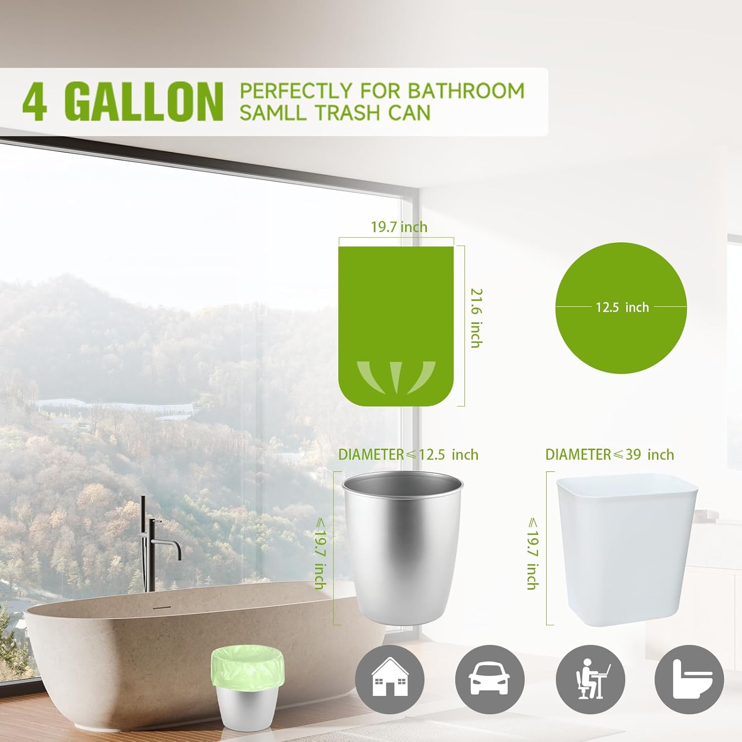 Small Trash Bags 4-6 Gallon - Rishipahu 200 Count Biodegradable Green 4 Gallon Trash Bags,Mini Garbage Bags for Bathroom Office Bedroom, Unscented 15L Small Trash Can Liners - Image 3