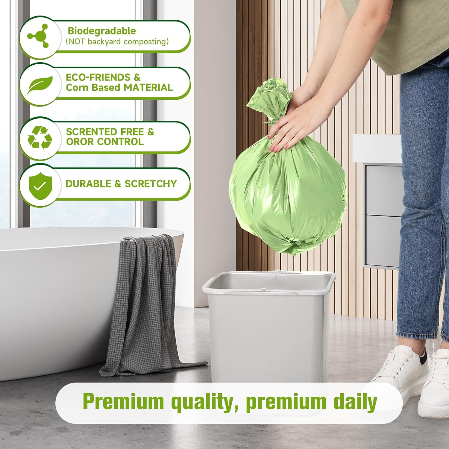 Small Trash Bags 4-6 Gallon - Rishipahu 200 Count Biodegradable Green 4 Gallon Trash Bags,Mini Garbage Bags for Bathroom Office Bedroom, Unscented 15L Small Trash Can Liners - Image 4