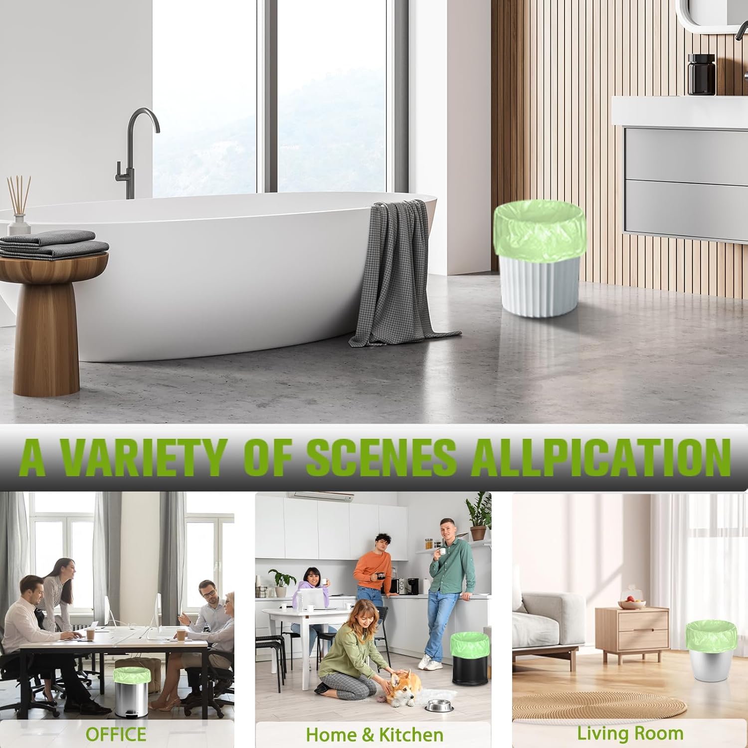 Small Trash Bags 4-6 Gallon - Rishipahu 200 Count Biodegradable Green 4 Gallon Trash Bags,Mini Garbage Bags for Bathroom Office Bedroom, Unscented 15L Small Trash Can Liners - Image 5