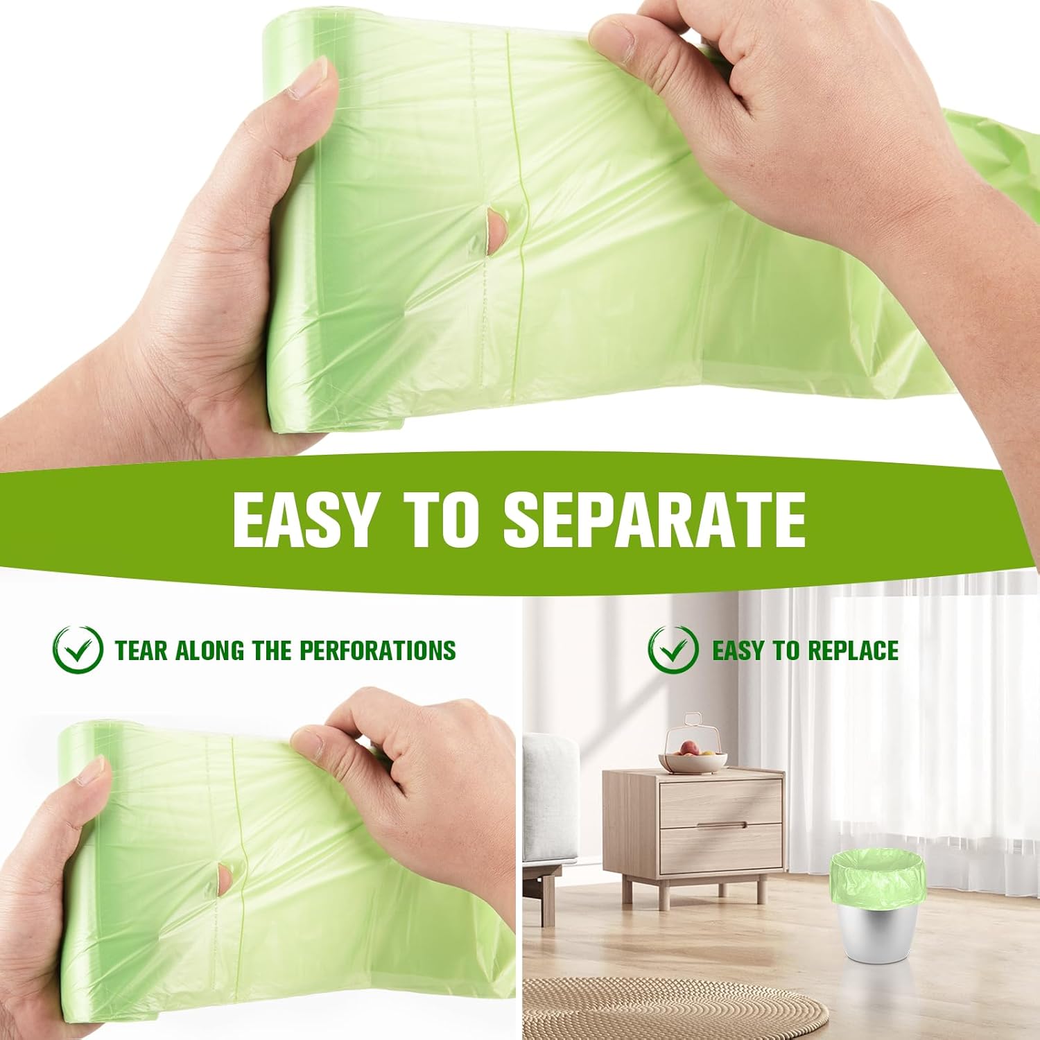 Small Trash Bags 4-6 Gallon - Rishipahu 200 Count Biodegradable Green 4 Gallon Trash Bags,Mini Garbage Bags for Bathroom Office Bedroom, Unscented 15L Small Trash Can Liners - Image 8