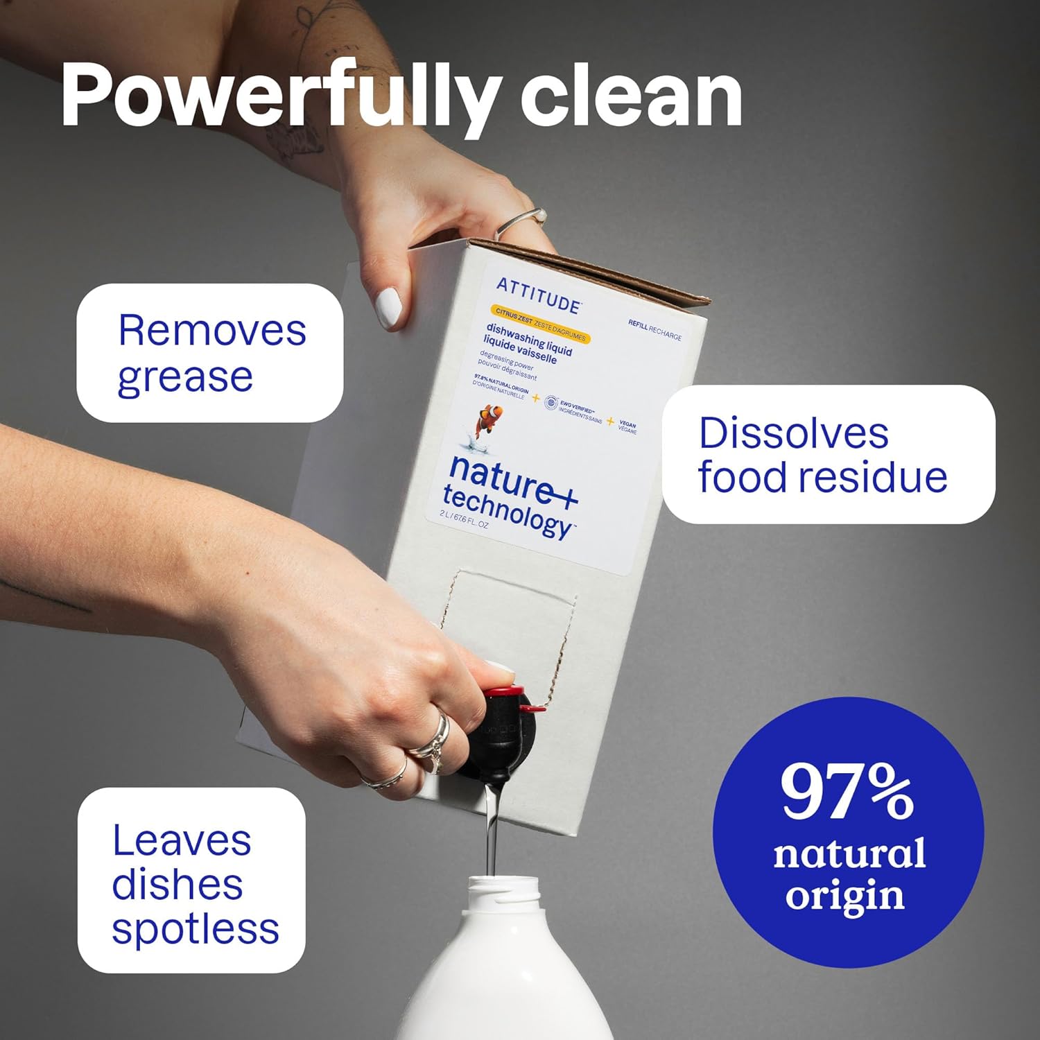 ATTITUDE Dish Soap, EWG Verified, Plant-Based & Vegan Dishwashing Liquid, Naturally Derived, Unscented, 23.7 Fl Oz (Pack of 9) - Image 3