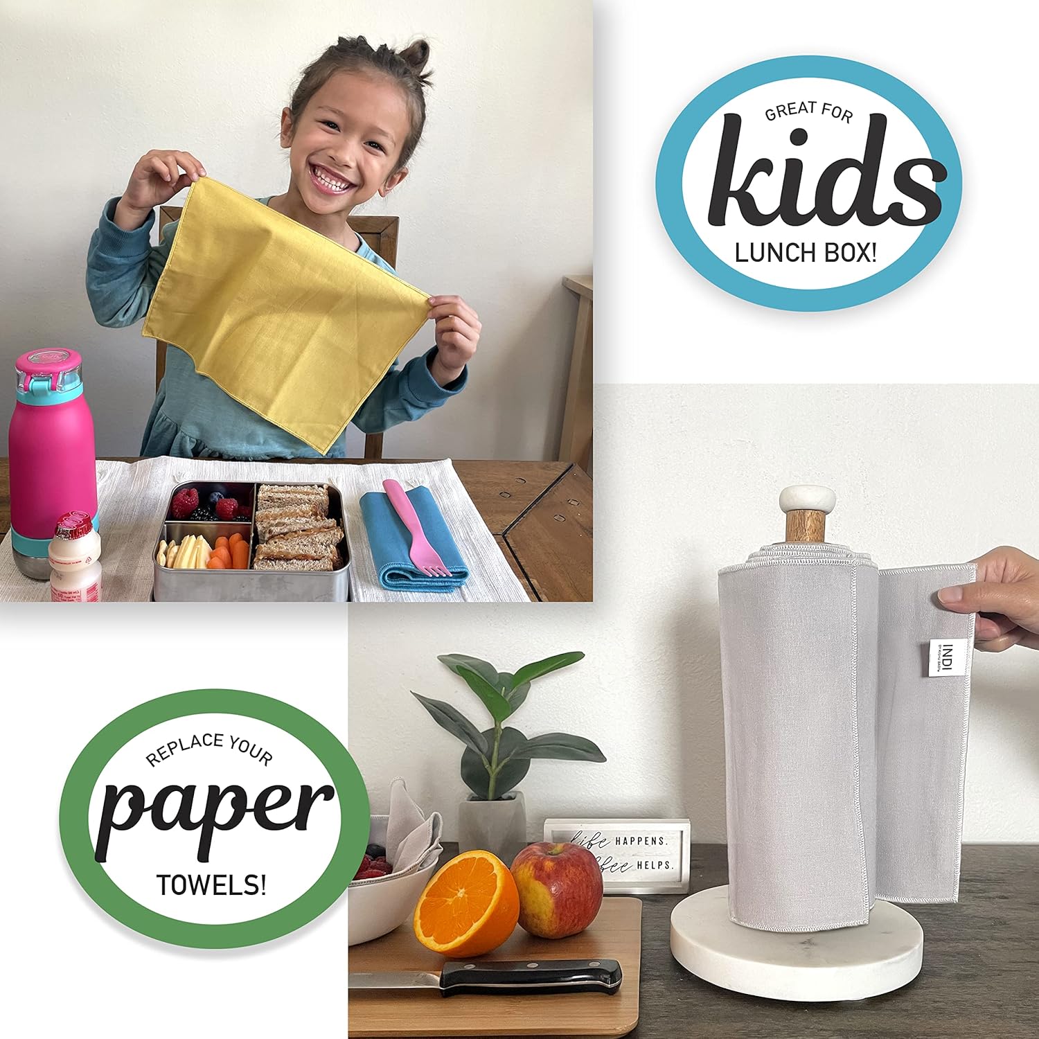 Indi by Kishu Baby - Fairtrade Certified 100% Organic Cotton Muslin Washable Mini Cloth Napkin Sets - Set of 12 Soft Reusable Napkins for All Occasions (Cool Gray) - Image 5