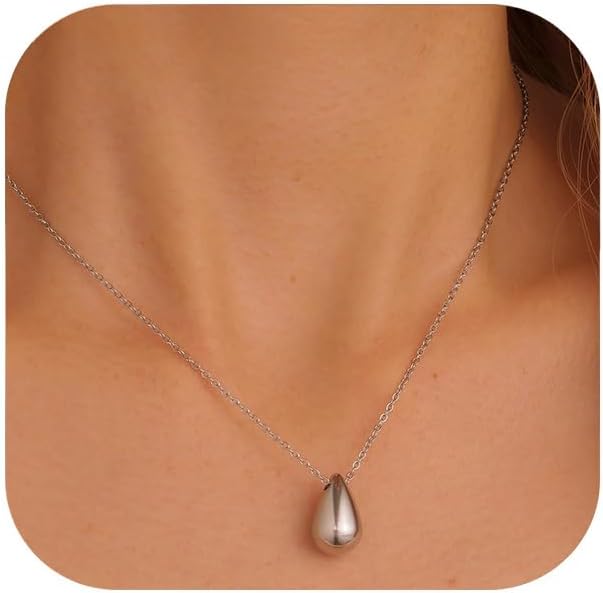 Dainty Teardrop Pendant Necklace for Women 14K Gold Plated Adjustable Silver Necklace Hypoallergenic Nickel Free Sustainable Elegant Everyday Jewelry - Image 2