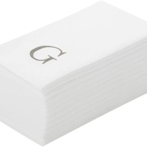 Luxenap 15.8 X 7.9 Inch Linen-Feel Guest Towels, 50 Lettered Hand Towels – Silver Letter ‘G’, Sans Serif Font, White Paper Dinner Napkins, airlaid, For Restrooms And Tables – Restaurantware