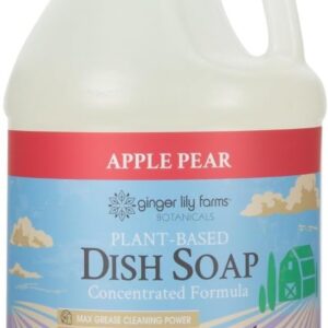 Ginger Lily Farms Botanicals Plant-Based Liquid Dish Soap, Concentrated Formula with Max Grease Cleaning Power, Cruelty-Free, Apple Pear Scent, 1 Gallon Refill (128 Fl. Oz.)