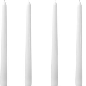 White 10-Inch Taper Candles: Unscented Smokeless Dripless Candlesticks with 7-8 Hours Burning Time (4/12/24/36/48 Pack)Paraffin Wax Ideal for Holiday, Wedding, Dinner, Christmas, Home Decor