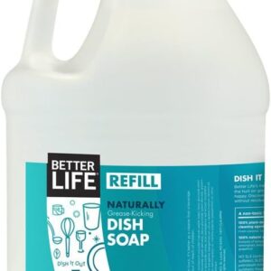 Better Life Dish Soap – Liquid Dishwashing Soap with Vitamin E and Aloe for Home & Kitchen Sink – No Gloves Required Kitchen Soap for Sensitive Skin – 1 Gal Refill Lemon Mint