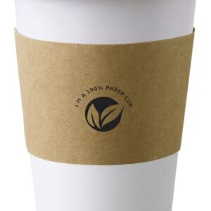 KTOB [50 pack] 16 oz Compostable Coffee Cups with Lids and Kraft Sleeves, Eco Friendly Disposable White Paper Cups Combo for Hot Beverage