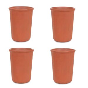 Terracotta Mud Designer Earthenware Clay Traditional Style Glass/Tumbler (250-300ML) for Microwave Safe | Rustic, Artistic, Sustainable Drinkware Water, Tea, Milk & Lassi (Pack of 4)