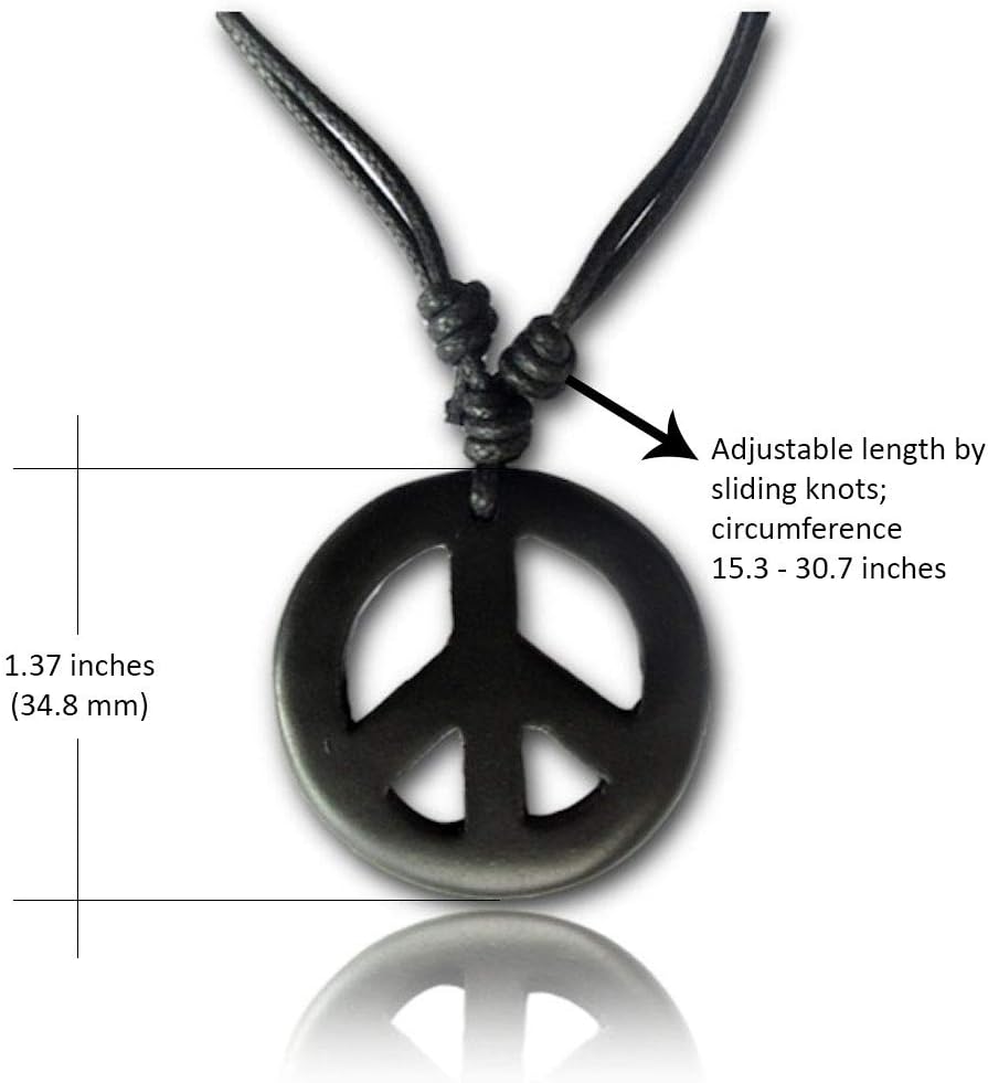 Adjustable Peace Sign Pendant Necklace with Organic Wood - Hippie Accessories and Hippie Costume for 60s or 70s - Image 3