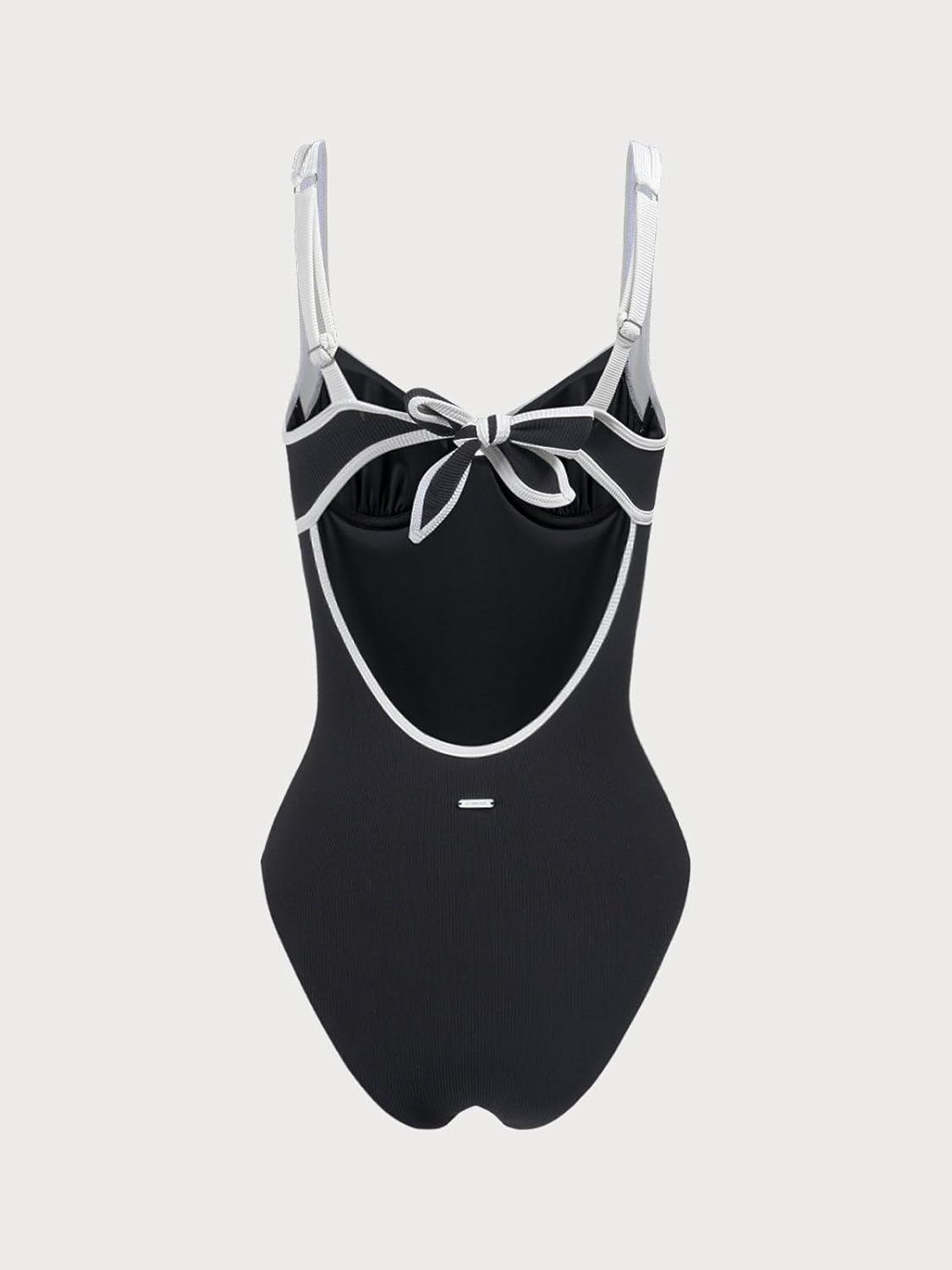 Women's Contrast Trim Knotted Slimming One-Piece Swimsuit Sexy Retro Bathing Suits - Image 6