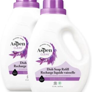 AspenClean Natural Dish Soap Refill Lavender and Lemongrass – 100% Natural, Organic, Baby-Safe, Pet-Friendly, Vegan, Cruelty-Free, Biodegradable – EWG VERIFIED & EcoCert Certified (2 Pack)