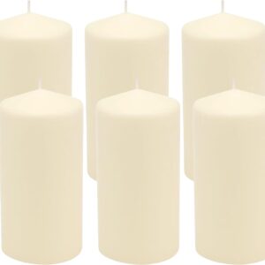Stonebriar 6 Pack Tall 3 x 6 Inch 65 Hour Long Burning Unscented Ivory Wax Pillar Candles