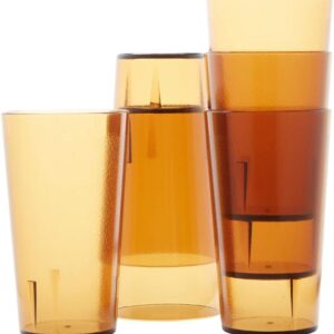 Restaurant Grade, BPA-Free 12oz Amber Plastic Cups 6pk. Super Durable, Break Resistant Drinking Glasses for Cafe, Party, Catering. Reusable, Stackable Tumblers with Textured Grip Design