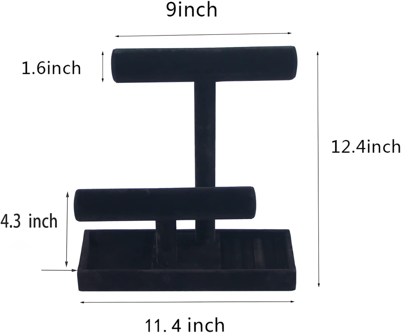 ByKen Necklace Holder,Bracelet Holder,Jewelry Organizer Stand with Earrings Rings Tray,Jewelry Holder for Scrunchie Watches (Black Velvet) - Image 6