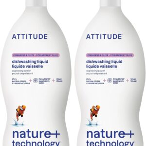 Attitude Dish Soap, Plant-based, Hypoallergenic, Eco-friendly, Coriander & Olive, 23.7 Fl Oz (Pack of 2)