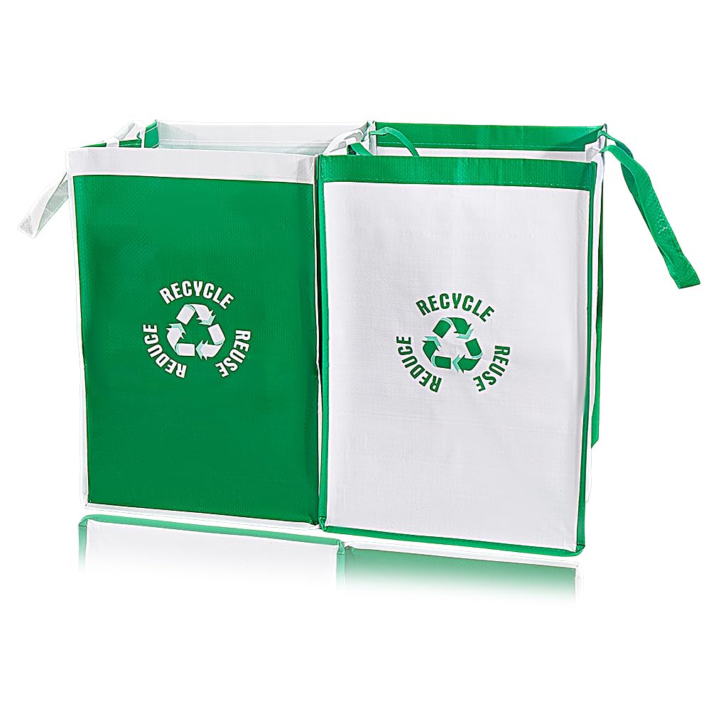 CREATCABIN 2Pcs Recycle Waste Bags Trash Recycling Bins Combo Polypropylene Waterproof Reusable Home Indoor Trash Sorting Organizer Baskets Compartment Container for Kitchen Green White 11.8x11.8x17in - Image 7