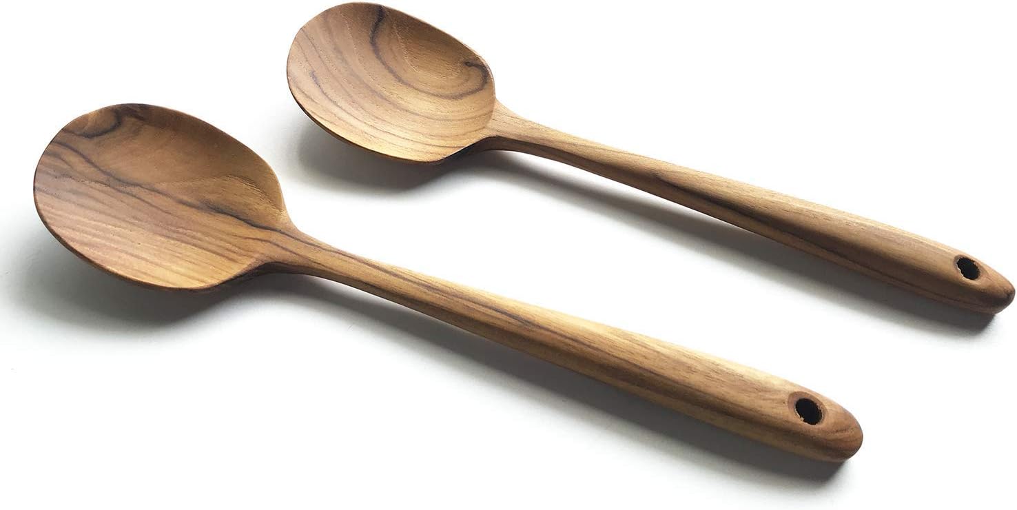 FAAY 2 Teak Serving Spoons, 9.5 Inches Wooden Spoon, Salad Servers, Handcrafted from High Moist Resistance Teak, 100% Healthy Utensils - Image 2