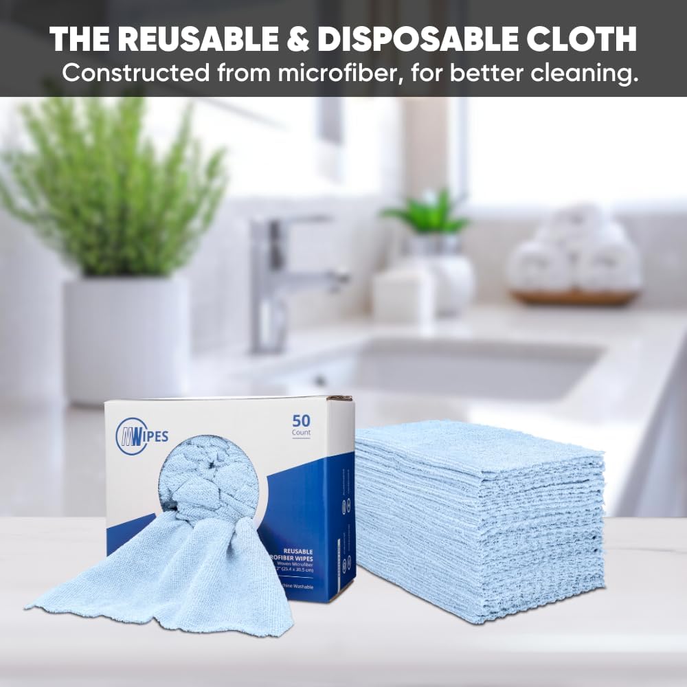 Blue Microfiber Shop Towels | MWipes Reusable Shop Rags | 50 Rags in a Box (400 Count) | Super Absorbent, Machine Washable Hundreds of Times | Automotive, Paint, Industrial, Detailing - Image 2