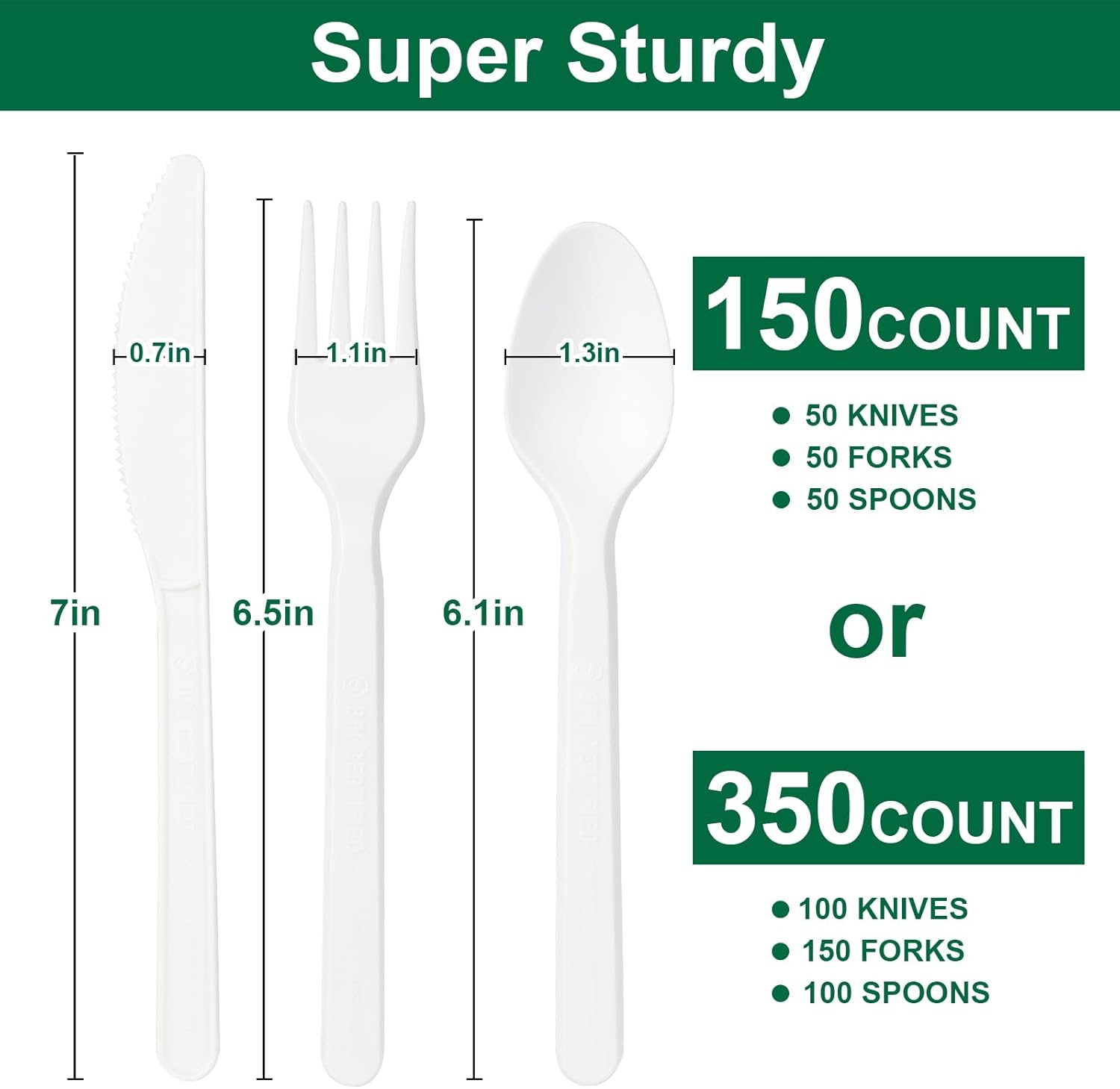 100% Compostable Disposable Silverware 100pcs, Compostable Spoons Bulk, Serving Utensils Set for Parties, Heavy Duty Eating Cutlery for Camping, Picnics - Image 3