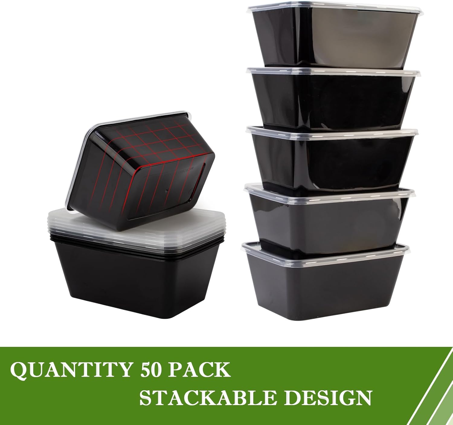 Meal Prep Containers 50Pack - 34oz Food Storage Containers with Lids, Reusable Food Prep Containers, Disposable To Go food Containers for Takeout, BPA Free, Stackable, 1000ml, Microwave/Freezer Safe - Image 6