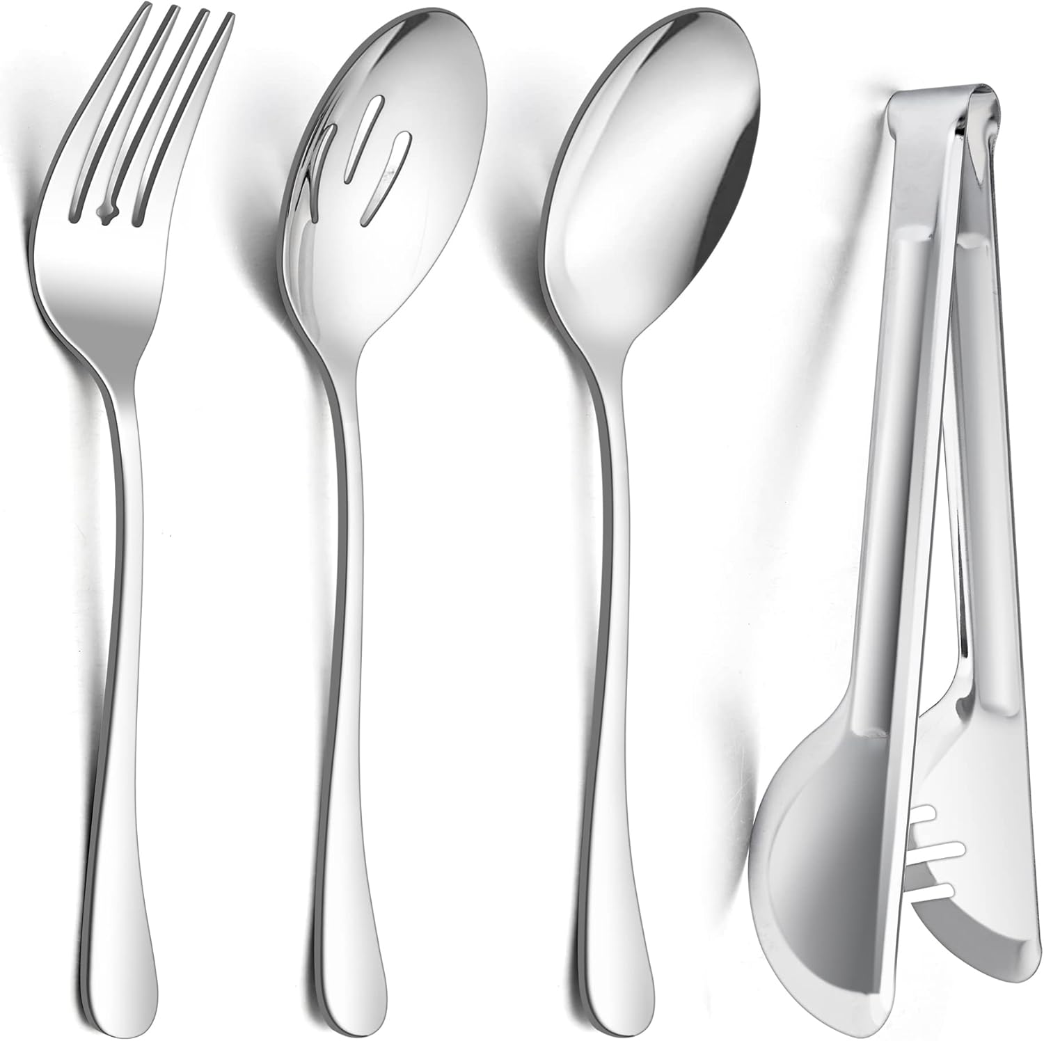 E-far Large Serving Utensils Set of 8, Stainless Steel 9.8 Inch Serving Spoons Slotted Spoon, 9.9 Inch Serving Fork, 9.4 Inch Serving Tong for Buffet Catering Banquet, Mirror Finish & Dishwasher Safe - Image 2