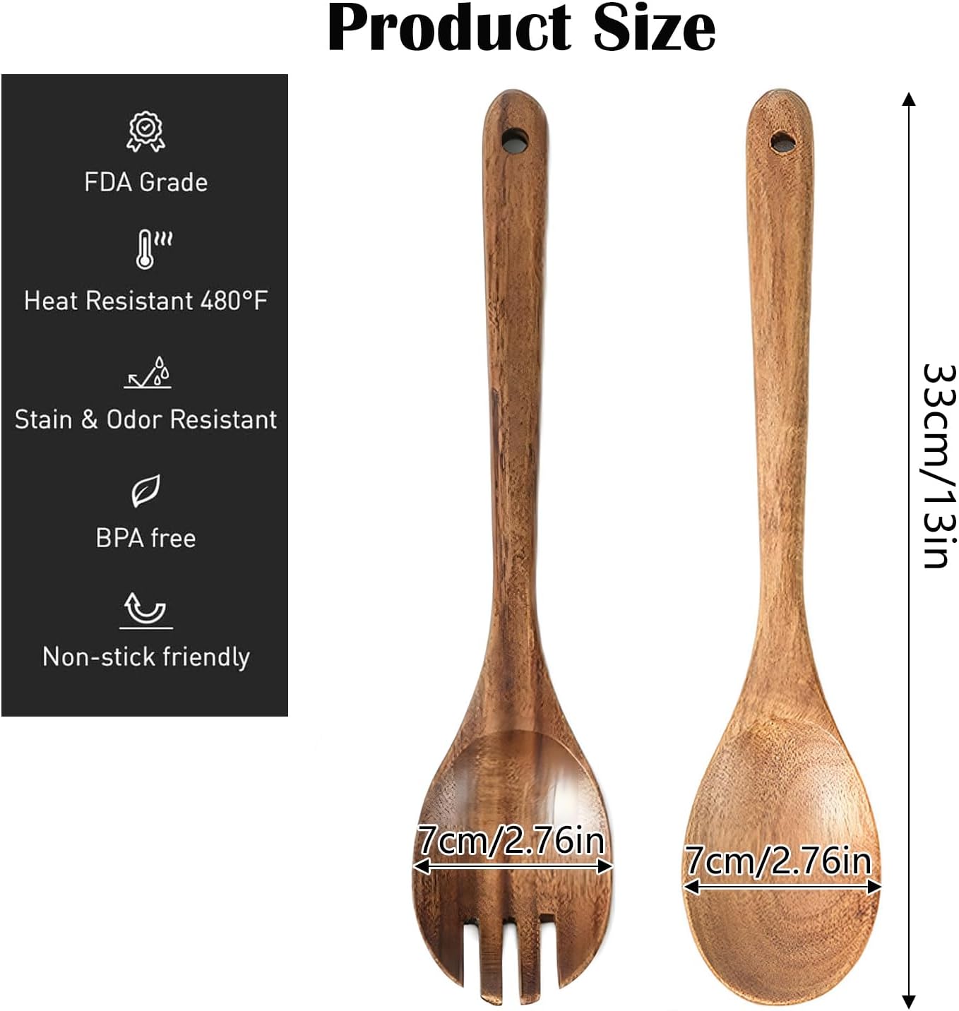 2-Piece Large Wooden Spoon Set,Cooking Spoons Acacia Wood Kitchen Utensil for Mixing Spoons Stirring Serving Spoon (WS-5) - Image 3