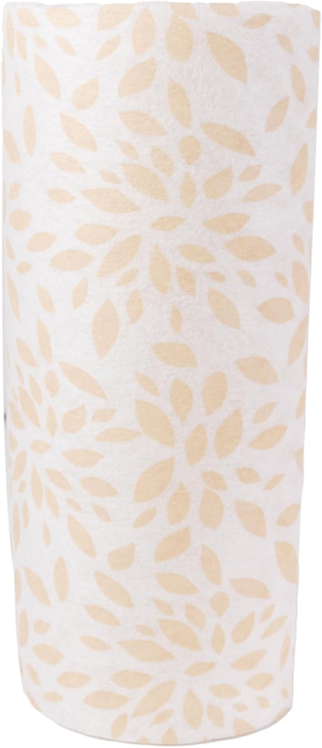Reusable Bamboo Paper Towel Roll, 25 Feet, 20 Sheets, Machine Washable, White with Beige Leaf Pattern - Image 3