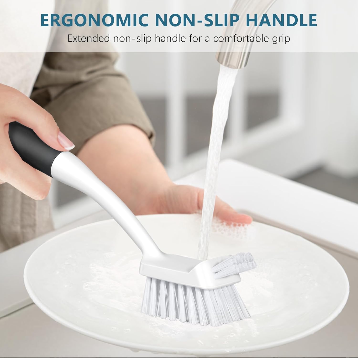 SetSail Dish Brush Set of 3 with Bottle Brush, Dish Scrub Brush with Long Handle Deep Cleaning Handle Brush with Scraper Tip for Kitchen Sink Dishes Bottle Cup Pot and Pans Tile Lines, Black - Image 6