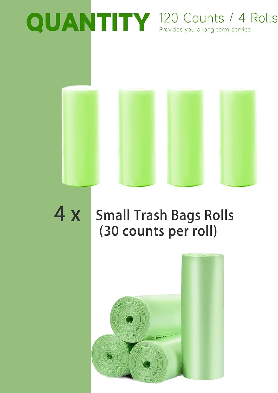 1.2 Gal Trash Bags for Small Trash Can, 120 Counts / 4 Rolls Rubbish Bags for Garbage Bin Waste basket for Kitchen Rv Office, Fit to 5 Liter / 1.3 Gallon Trash Can, Green - Image 5