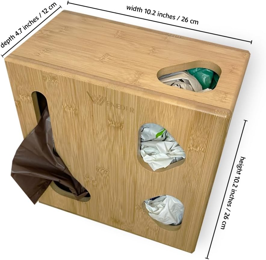 Trash Bag Dispenser & Grocery Bags Holder by Weneder - Bamboo 2 in 1 Kitchen Organizer for Garbage and Plastic Bags - Under Sink Storage, Over Cabinet Door and Wall Mounted - Wooden Home Organizers - Image 4