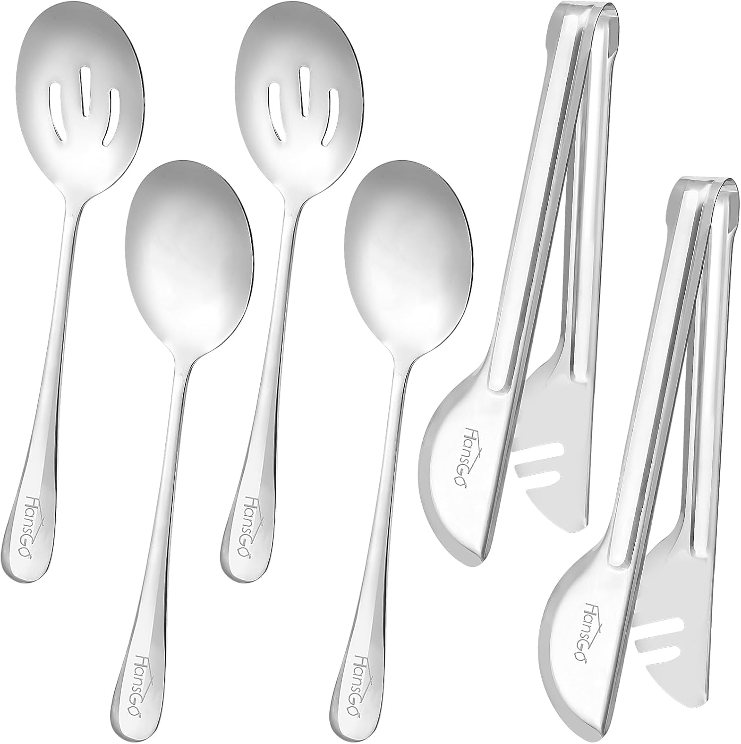 HANSGO Serving Utensils Set for Party, 6PCS Cooking Utensils Including 2 Serving Spoons, 2 Slotted Spoons, 2 Food Tongs for Wedding Party Family Dinners - Image 2