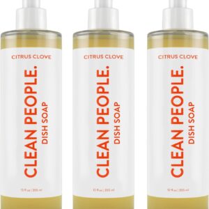 THE CLEAN PEOPLE Liquid Dish Soap – Clean, Simple Ingredients – Extra Scrubbing Power (Citrus Clove Scent) 12 fl. oz (3 Pack)