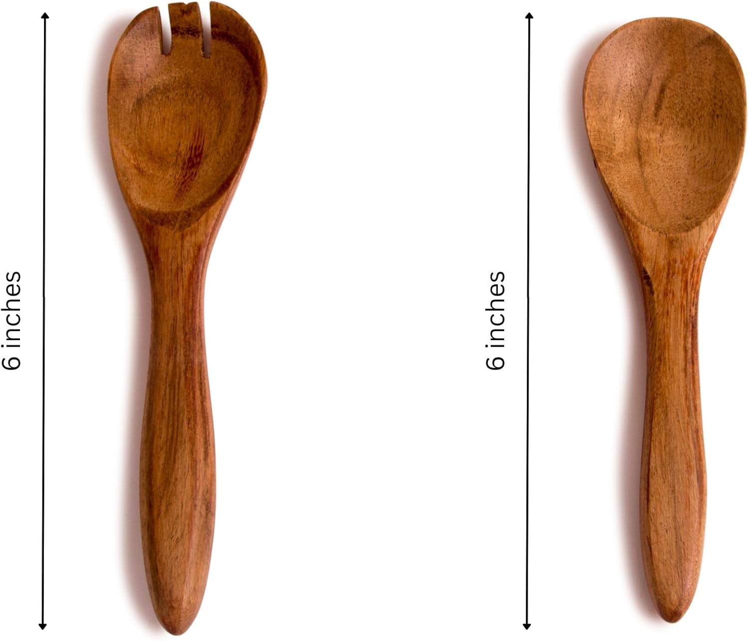 6 Inch Acacia Wood Salad Server Set Wooden Mixing Tongs Dinner Fork & Spoon Serving Utensils For Tossing Salad Handmade Cookware Salad Cooking Utensils & Accessories For Kitchen, Natural Brown - Image 4