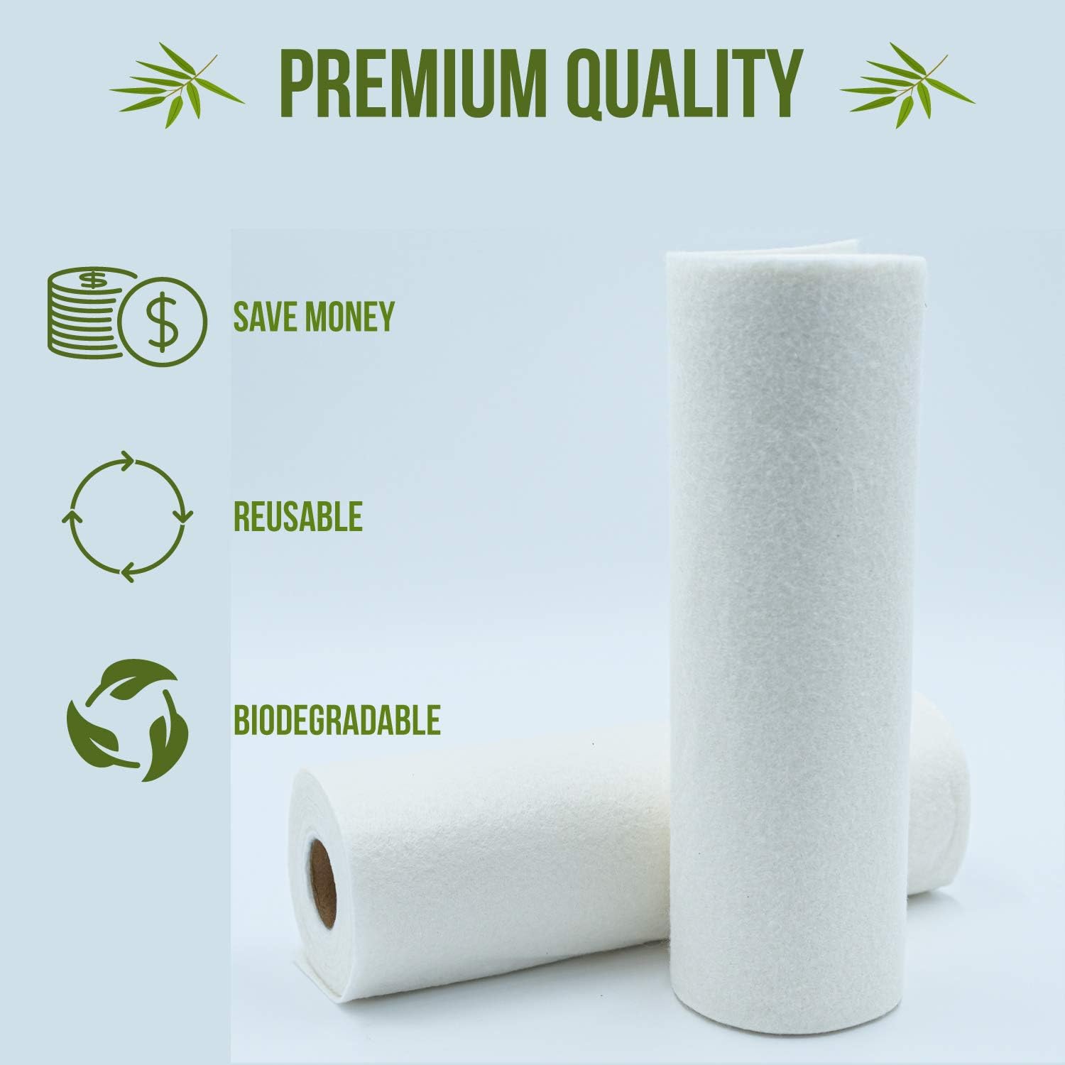 Reusable Bamboo Rayon Towels - Pack of 2 Washable Kitchen Paper Towels - Lint free, Zero Waste, Recyclable, 2x20 Heavy Duty Organic Washable Rolls - Image 2