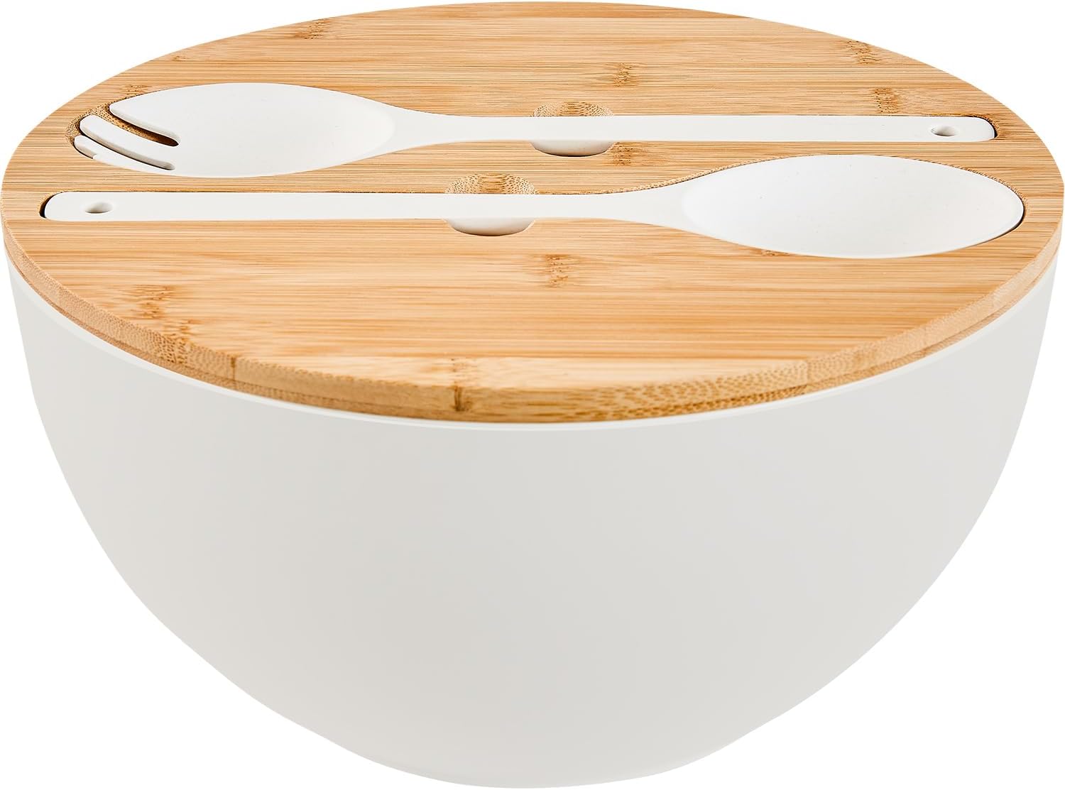 GEHE 12" Salad Bowls, Bamboo Fiber Salad Bowl with Lid, 7.7Qt Extra Large Mixing Bowls with Servers for Kitchen, Salad Serving Bowl Set with Utensils for Salad, Pasta, Fruits, Vegetables and Dessert - Image 2