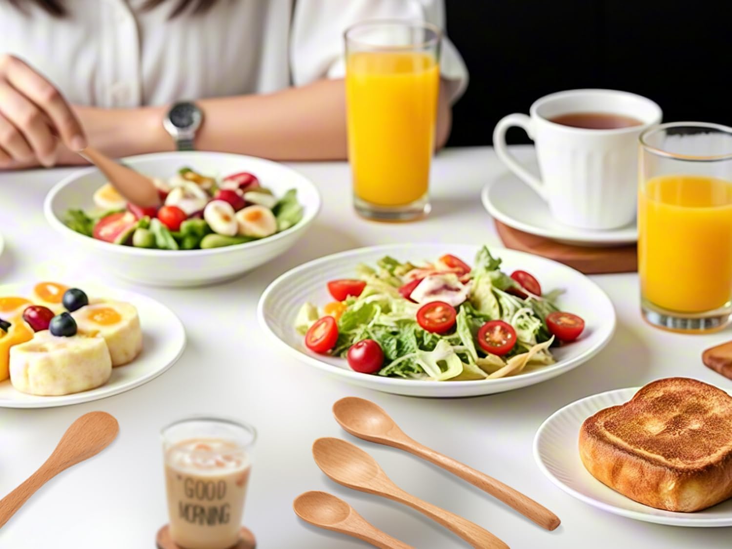 6 Piece Wooden Spoons Set - Premium Beech Wood Small Spoons in 3 Sizes (4.9", 5.9", 7.1") for Honey, Tea, Coffee, Multi-Purpose Mini Teaspoons Utensils for Ice Cream and Soup - Image 3