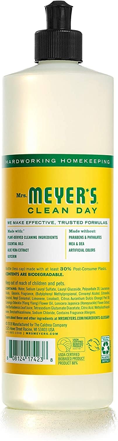 MRS. MEYER'S CLEAN DAY Dish Soap Variety Pack Includes 1 Lemon Verbena, 1 Basil 1 Honeysuckle Dish Soap 16 fl oz. Each - Image 6