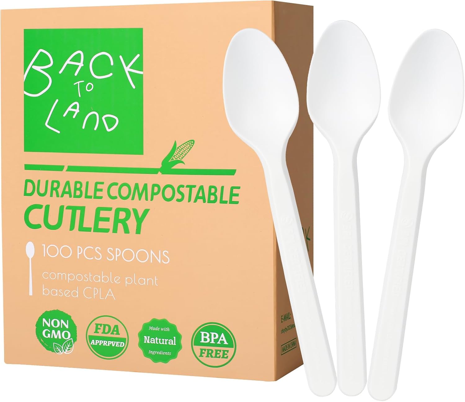 100% Compostable Disposable Silverware 100pcs, Compostable Spoons Bulk, Serving Utensils Set for Parties, Heavy Duty Eating Cutlery for Camping, Picnics - Image 2