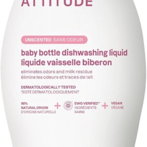 ATTITUDE Baby Dish Soap and Bottle Cleaner, EWG Verified Dishwashing Liquid, No Added Dyes or Fragrances, Tough on Milk Residue and Grease, Vegan, Unscented, 23.7 Fl Oz