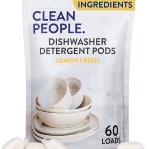 The Clean People Dishwasher Pods – Cuts Grease & Rinses Sparkling Clean – Residue-Free – Phosphate Free Dishwashing Pods (60 Count, Lemon Verbena)