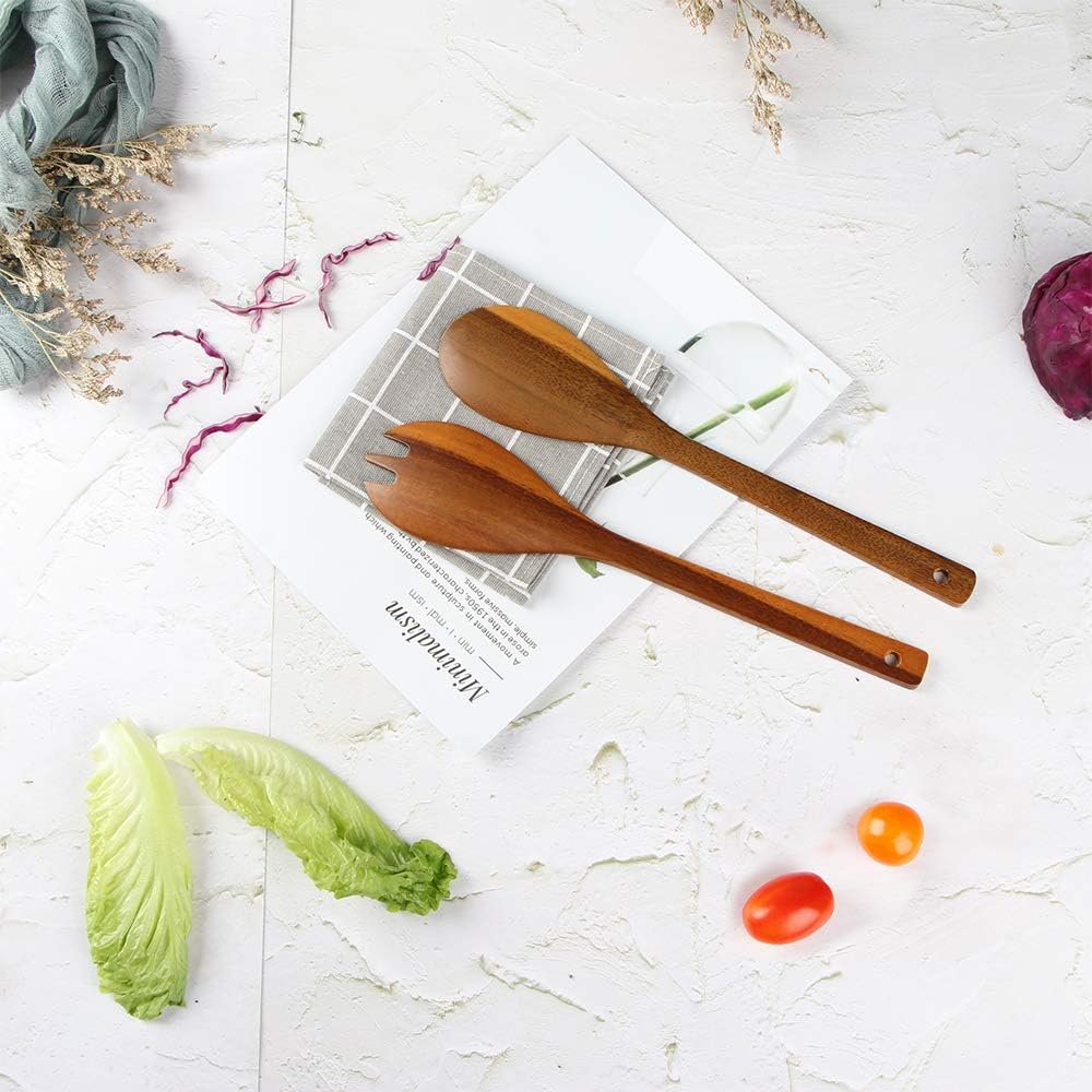 AIDEA Acacia Wood Salad Tongs for Serving, Spoon Salad Utensils Set, Wooden Fork and Spoon for Salad - Image 8